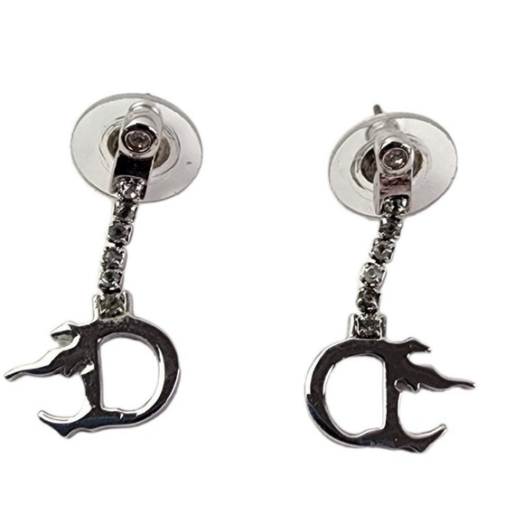 Dior EUC “D” Flame earrings silvertone with rhinestones - Picture 1 of 3